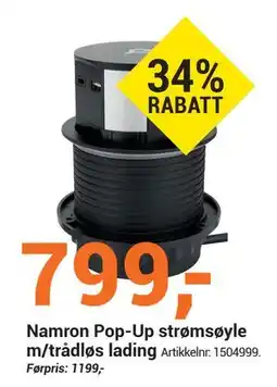 Elektroimportøren Namron Pop-Up strømsøyle m/trådløs lading, NOK 799 tilbud