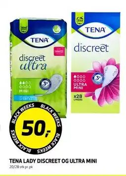 Bunnpris TENA LADY DISCREET OG ULTRA MINI, NOK 50 tilbud