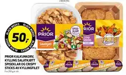 Bunnpris PRIOR KALKUNKORV, KYLLING SALATKJØTT SPISEKLAR OG CRISPY STICKS AV KYLLINGFILET, NOK 50 tilbud