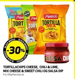 Bunnpris Tortillachips cheese, chili & lime, mix cheese & sweet chili og salsa dip tilbud