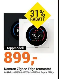 Elektroimportøren Namron Zigbee Edge termostat, NOK 899 tilbud