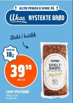 Coop Obs COOP SPELTBRØD, NOK 39.9 tilbud
