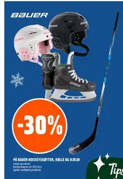 Coop Obs 30% PÅ BAUER HOCKEYSKØYTER, KØLLE OG HJELM tilbud