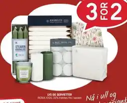 Rema 1000 LYS OG SERVIETTER tilbud