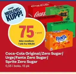 Coop Obs Coca-Cola Original/Zero Sugar/ Urge/Fanta Zero Sugar/ Sprite Zero Sugar tilbud