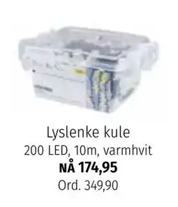 Nille Lyslenke kule. 200 LED, 10m, varmhvit, NOK 174.95 tilbud