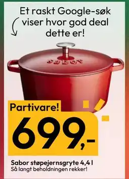 Gigaboks Sabor støpejernsgryte 4,4 l, NOK 699 tilbud