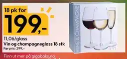 Gigaboks Vin og champagneglass 18 stk, NOK 199 tilbud