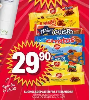 SJOKOLADEPLATER FRA FREIA/NIDAR, NOK 29.9