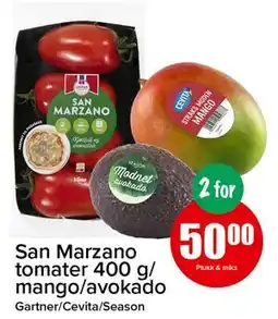 Spar San Marzano tomater 400 g/ mango/avokado, NOK 50 tilbud