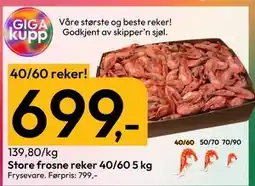 Gigaboks Store frosne reker 40/60 5 kg, NOK 699 tilbud