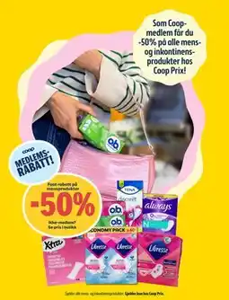 Coop Prix Gjelder alle mens- og inkontinensprodukter tilbud