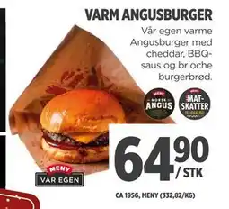 Meny VARM ANGUSBURGER, NOK 64.9 tilbud