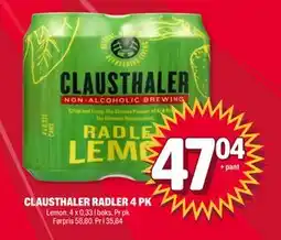 Coop Extra CLAUSTHALER RADLER 4 PK, NOK 47.04 tilbud