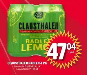 Coop Extra CLAUSTHALER RADLER 4 PK, NOK 47.04 tilbud