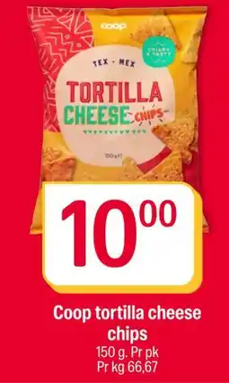 Coop Extra Coop tortilla cheese chips, NOK 10 tilbud