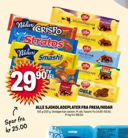 Coop Extra ALLE SJOKOLADEPLATER FRA FREIA/NIDAR, NOK 29.9 tilbud