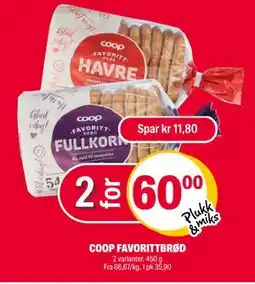 Coop Extra COOP FAVORITTBRØD, NOK 60 tilbud