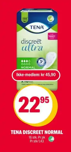 Coop Extra TENA DISCREET NORMAL, NOK 45.9, Medlemspris tilbud