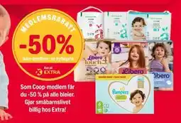 Coop Extra Som Coop-medlem får du -50 % på alle bleier tilbud