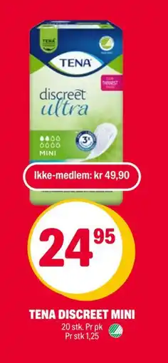 Coop Extra TENA DISCREET MINI, NOK 49.9, Medlemspris tilbud