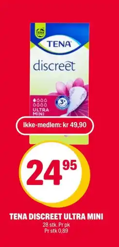 Coop Extra TENA DISCREET ULTRA MINI, NOK 49.9, Medlemspris tilbud