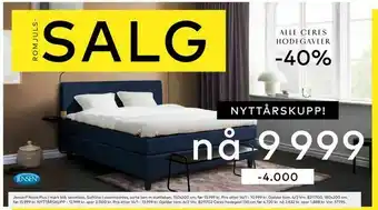 Skeidar Jensen® Nova Plus i mørk blå, seamless, Softline I overmadrass, sorte ben m.støtteben tilbud