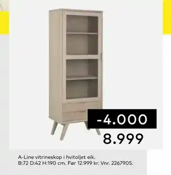 Skeidar A-Line vitrineskap i hvitoljet eik tilbud