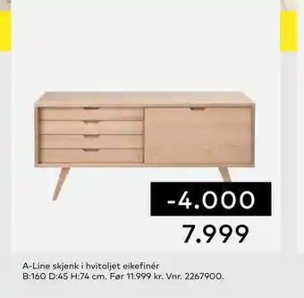 Skeidar A-Line skjenk i hvitoljet eikefinér tilbud