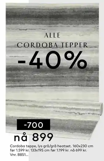 Skeidar Alle cordoba tepper tilbud