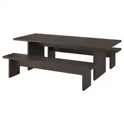 IKEA Bergshyttan / bergshyttan Bord og 2 benker, mørk brun askefiner/farget bjørkefiner, 240x93 cm tilbud