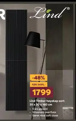 Megaflis Lind Timber høyskap sort 35 x 30 x 160 cm, NOK 1799 tilbud