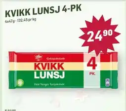 Holdbart Kvikk lunsj 4-pk, NOK 24.9 tilbud