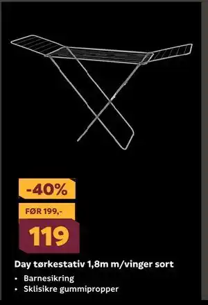 Megaflis Day tørkestativ 1,8m m/vinger sort, NOK 119 tilbud