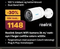 Megaflis Reolink Smart WiFi-kamera 2k m/ nattsyn i farger cx410w colorx w320x, NOK 1148 tilbud