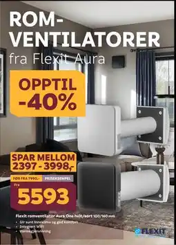 Megaflis Flexit romventilator Aura One hvit/sort tilbud