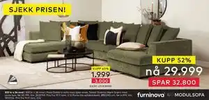 Skeidar Paso Doble U-sofa med åpen ende, NOK 29999 tilbud