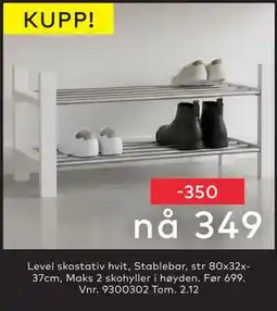 Skeidar Level skostativ hvit, NOK 349 tilbud