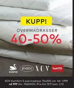 Skeidar XOV Komfort 5 overmadrass, NOK 999 tilbud