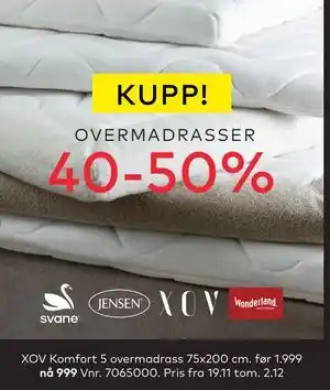 Skeidar XOV Komfort 5 overmadrass, NOK 999 tilbud