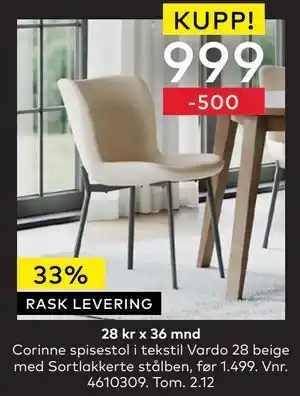 Skeidar Corinne spisestol, NOK 999 tilbud