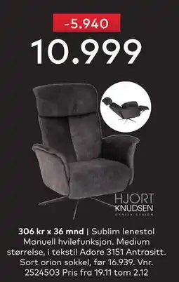 Skeidar Sublim lenestol, NOK 10999 tilbud