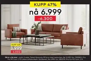 Skeidar Justin 3-seter, NOK 6999 tilbud