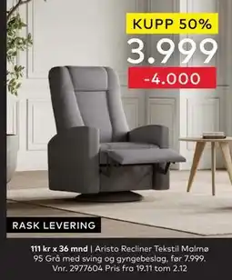 Skeidar Aristo Recliner, NOK 3999 tilbud