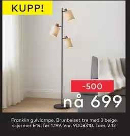 Skeidar Franklin gulvlampe, NOK 699 tilbud
