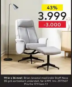Skeidar Brian lenestol med krakk, NOK 3999 tilbud