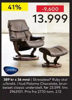 Skeidar Stressless Ruby stol u/krakk, NOK 13999 tilbud