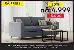 Skeidar Tempo 3-seter, NOK 4999 tilbud