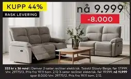 Skeidar Denver 2-seter recliner elektrisk, NOK 9999 tilbud