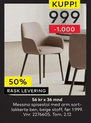 Skeidar Messina spisestol, NOK 999 tilbud